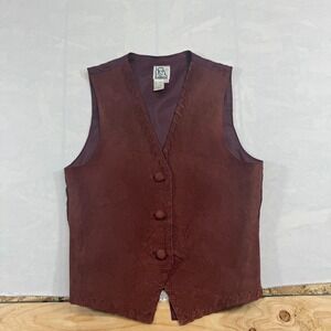Vintage Gantos Suede Leather Vest Women Small Brown Boho Sleeveless Button Front